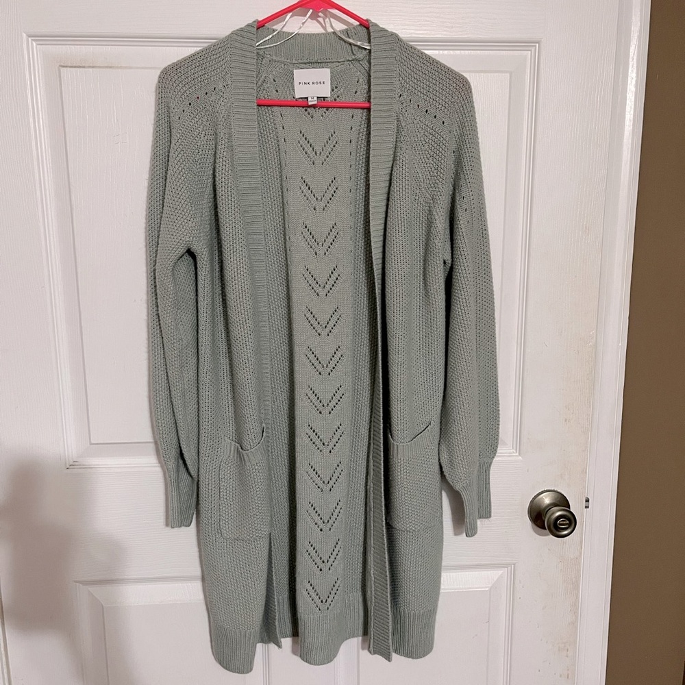 Pink Rose | Sage Green Cardigan - Sz M
